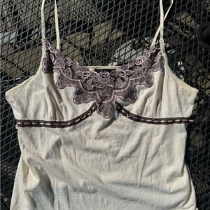 New York & Company Cream and Brown Embellished Camisole